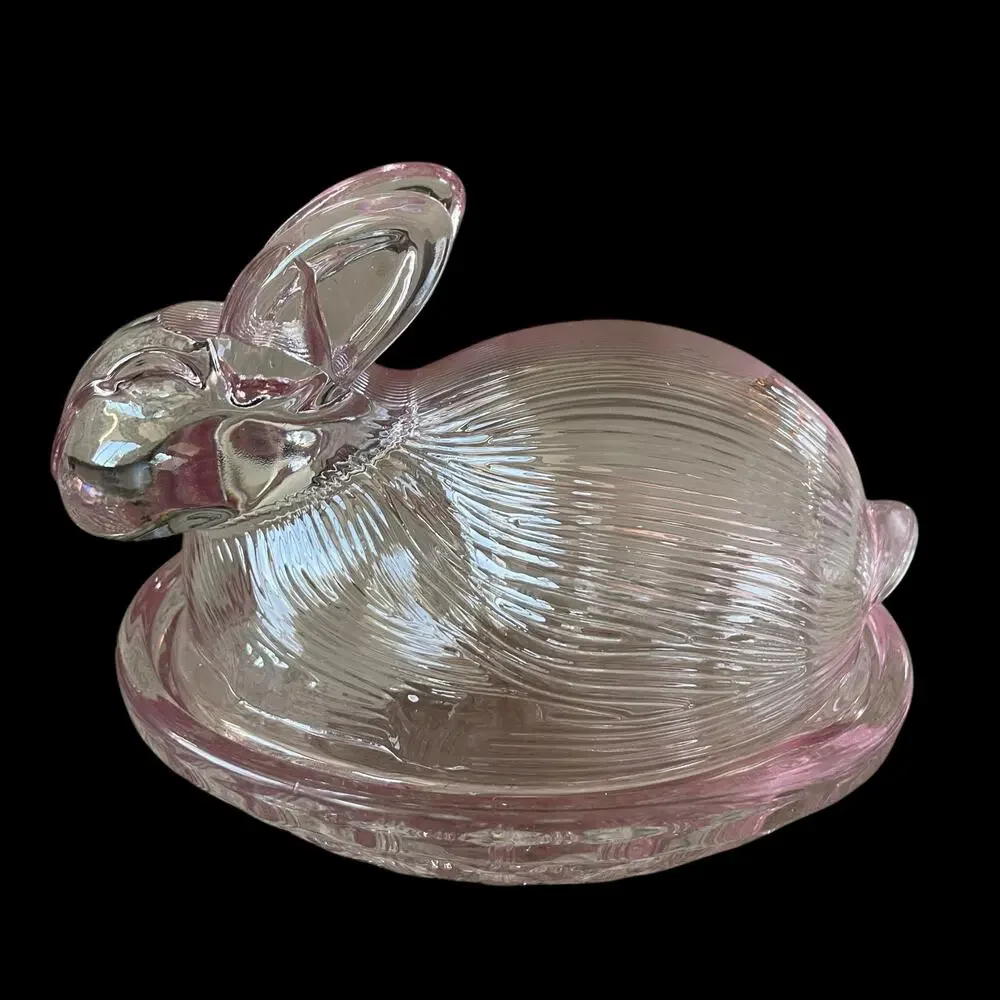 Bunny Boulevard Pink Glass Bunny Candy Jar Posh Easter Spring Decor NEW